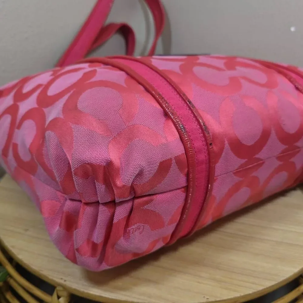 Coach Hot Pink Op Art C Signature Tote Bag and Wallet